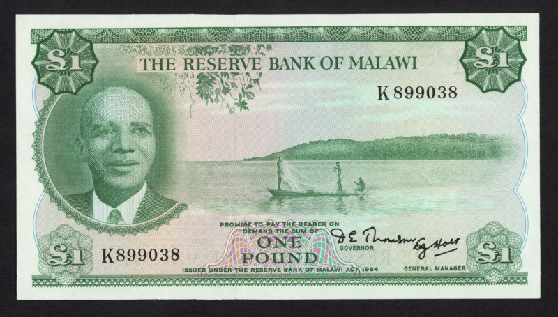 Malawi - 1 Pound L.1964 Pres. Banda + fishermen (P. 3Aa) - UNC