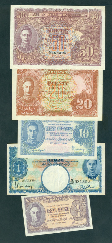 Malaya - 1 + 10 + 20 + 50 Cents 1.7.1941 (P. 6-8-9-10) King George VI - XF/UNC +...