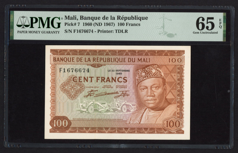 Mali - 100 Francs 22.9.1960 (1967) Modibo Keita (P. 7a) - PMG 65 Gem UNC EPQ