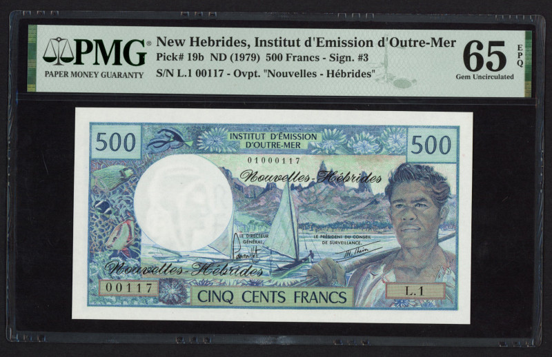 New Hebrides - 500 Francs ND (1979) Fisherman (P. 19b) - sign. 3 - PMG 65 Gem UN...