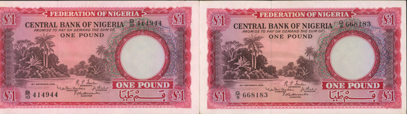 Nigeria - 1 Pound 15.9.1958 Niger riverscene with palmtrees (P. 4a) - Total 2 pc...