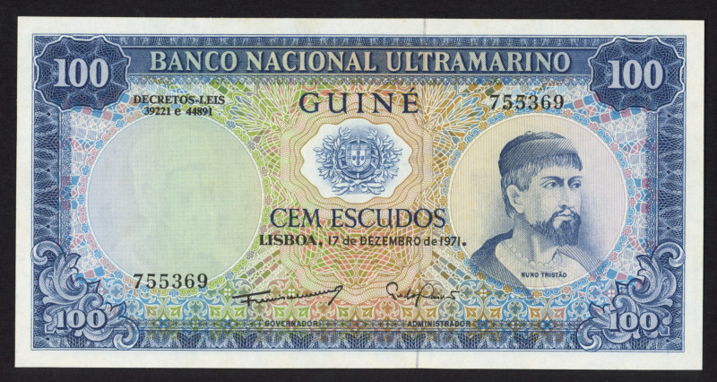 Portuguese Guinea - 100 Escudos 17.12.1971 N.Tristao at right (P. 45a) - UNC.