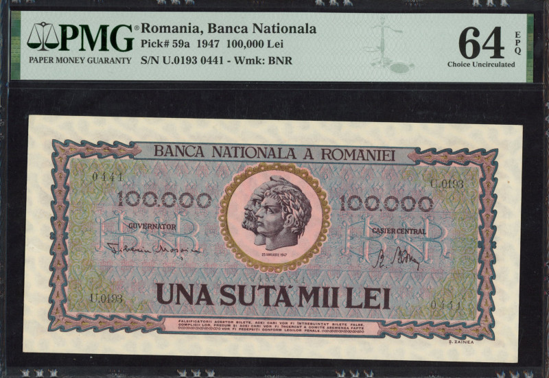 Romania - 100.000 Lei 25.1.1947 Trajan and Decebal (P. 59a) - PMG Choice UNC 64 ...