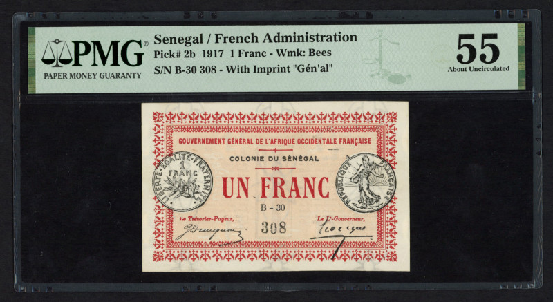 Senegal - 1 Franc L.1917 with Gén'al (P. 2b) - wmk. Bees - previously mounted no...