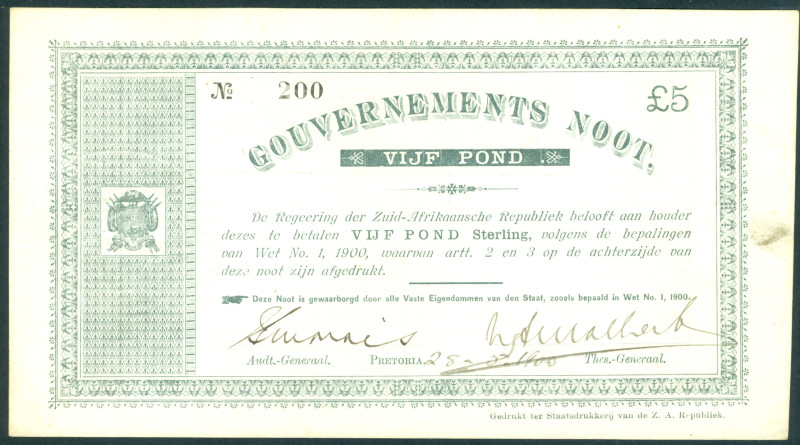 South Africa - Anglo-Boer War - 5 Pounds 28.5.1900 Gouvernements Noot - Zuid-Afr...