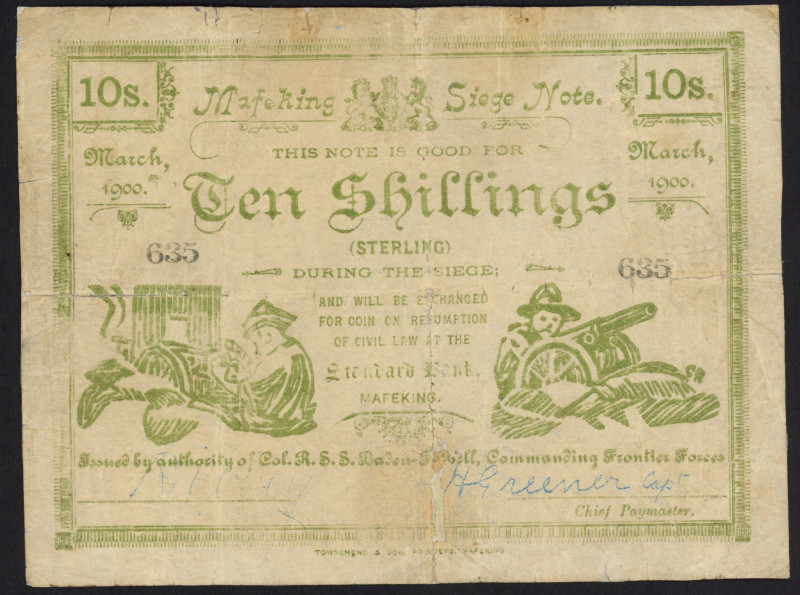 South Africa - Anglo-Boer War - Siege of Mafeking - 10 Shillings 3.1900 Soldiers...