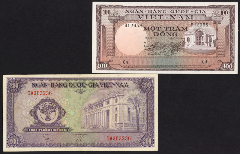 South Vietnam - 200 Dong ND (1958) + 100 Dong ND (1966) (P. 9, P. 18 ) - Total 2...