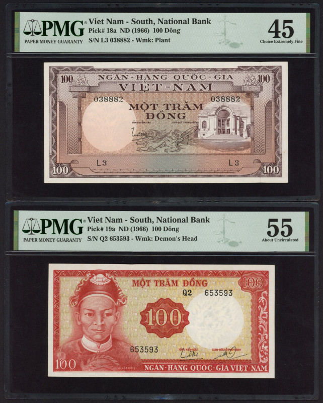 South Vietnam - 100 Dong ND (1966) wmk. Plant (P. 18a) - PMG 45 Choice Extremely...