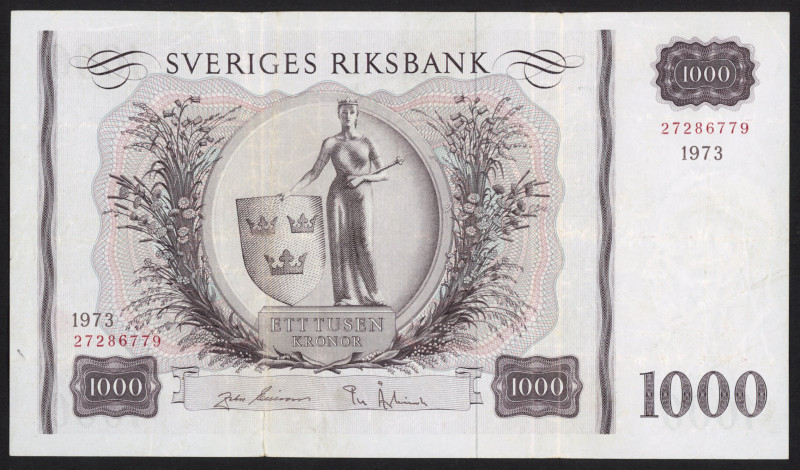 Sweden - 1000 Kronor 1973 Svea standing / King Gustav V (P. 46f) - F/VF