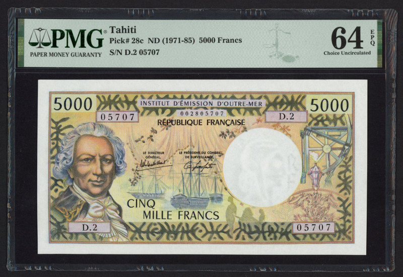 Tahiti - 5000 Francs ND (1971-85) Papeete (P. 28c) - sign. 4 - PMG 64 Choice UNC...