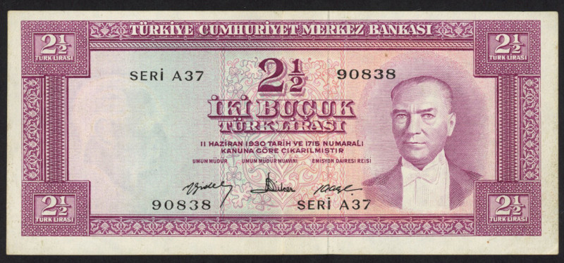 Turkey - 2½ Lira L.1930 (1960) Atatürk (P. 153) - VF/XF