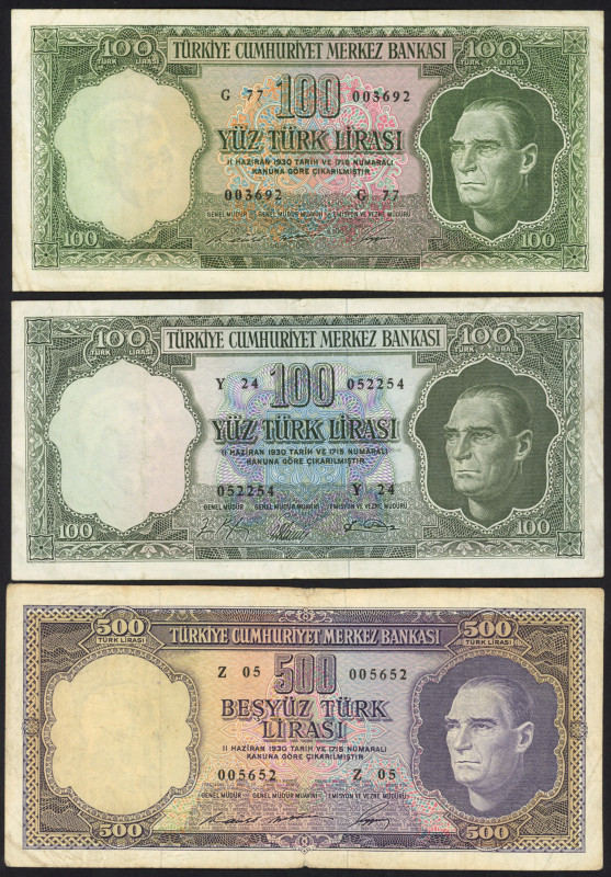 Turkey - 100 Lira L.1930 (1962-1964) Atatürk (P. 176-177) + 500 Lira L.1930 (196...