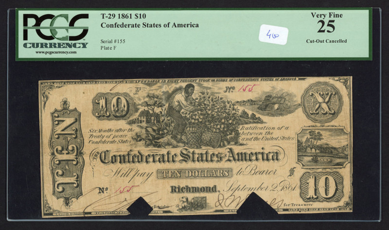 USA - Confederate States - T29 $10 1861 PF-1 Cr. 237.PCGS Very Fine 25 cut-out c...