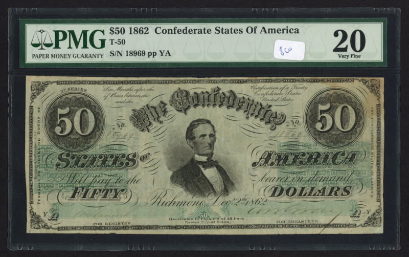 USA - Confederate States - T50 $50 1862 PF-12 Cr. 358. PMG Very Fine 20. (previo...