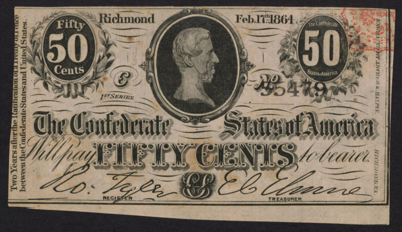 USA - Confederate States - 50 Cents 17.2.1864 (T-72) - plate E - a.UNC