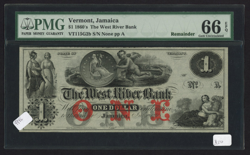 USA - National Currency - $5 1860 the West River Bank Vermont Jamaica (remainder...