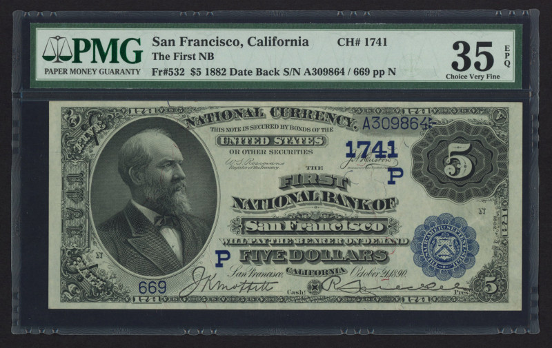 USA - National Currency - San Francisco, California - $5 1882 Date Back Fr. 532 ...