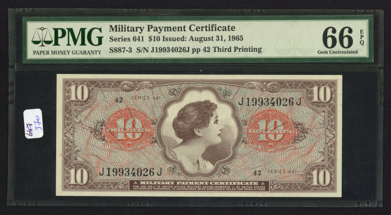 USA - Military Payment Certificates - Series 641 $10 PMG Gem Uncirculated 66 EPQ...