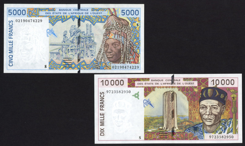 West African States - Guinea-Bissau - 5000 Francs 2002 + 10.000 Francs 1997 (P. ...