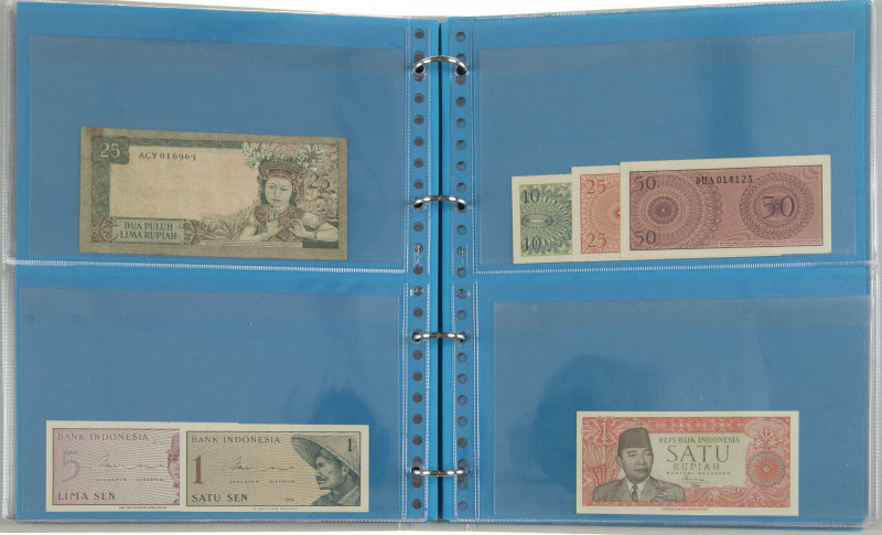 Indonesia - Album banknotes Indonesia among which ½ Rupiah 1945, 100 Rupiah 1947...