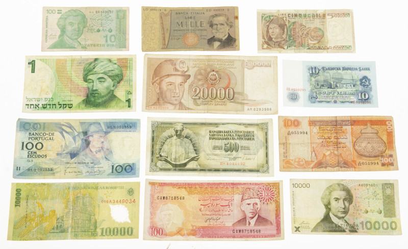 World - Small box banknotes world including Italy, Greece, Indonesia, Romania, S...