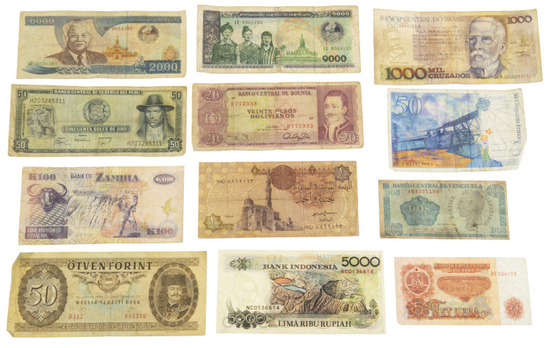 World - Small box banknotes world including Brazil, France, Indonesia, Turkey - ...