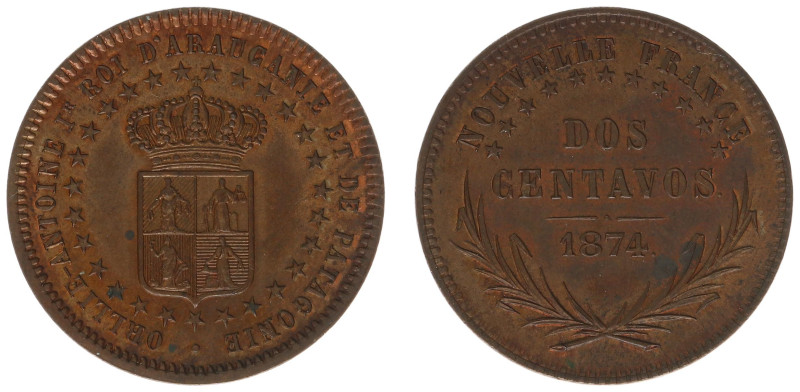 Argentina - Araucania-Patagonia (New France) - 2 Centavos 1874 - type 1 (KM X1, ...