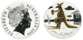 Australia - Elizabeth II (1952-2022) - Dollar 2008 - Kangaroo (KM1061b) - Obv: Crowned head right / Rev: Kangaroo holding football - silver, gold plat...