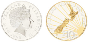 Australia - Elizabeth II (1952-2022) - 10 Dollars 2000 - Millennium (KM122) - Obv: Head Elizabeth II / Rev: Gold-plated map of New Zealand - Proof in ...