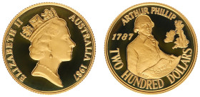 Australia - Elizabeth II (1952-2022) - 200 Dollars 1987 - Arther Phillip at Portsmouth (KM94, Fr.47) - Obv: Bust right / Rev: ½-length bust right hold...