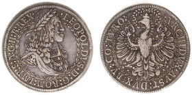 Austria - Empire - Leopold I (1657-1705) - 2 Taler nd. (1680), Hall (KM1119.1, Her.569, Dav.3247) - Obv: Laureate, armored and draped bust right, lion...