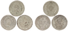 Austria - Empire - Franz II (1792-1835) - 20 Kreuzer 1806-A, 1806-G & 1810-A (KM2141) - Obv: Laureate head right / Rev: Crowned double headed imperial...
