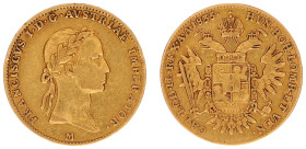 Austria - Empire - Franz II (1792-1835) - Half Sovrano 1835-M, Milano (Her.257, ANK23, Fr.741e) - Obv: Laureate bust right / Rev: Crowned double heade...