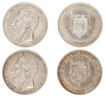 Belgian Congo - Congo Freestate - Leopold II (1865-1908) - 50 Centimes 1891 & 1896 (KM5, Aern.8) - Obv: Head left / Rev: Crowned arms within wreath - ...