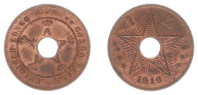 Belgian Congo - Albert I (1909-1934) - 1 Centime 1919. 10 Centimes 1889. Crowned monograms, center hole within star. KM17 VF