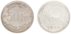 Belgian Congo - Leopold III (1934-1950) - 50 Francs 1944. Denomination at centre, elephant left, date below. KM27 VF+