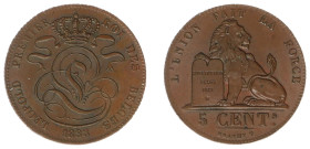 Belgium - Leopold I (1831-1865) - 5 Centimes 1833 - BRAEMT F. with dot (KM5.1, Aern.14) - Obv: Crowned monogram / Rev: Lion with tablet - UNC with som...