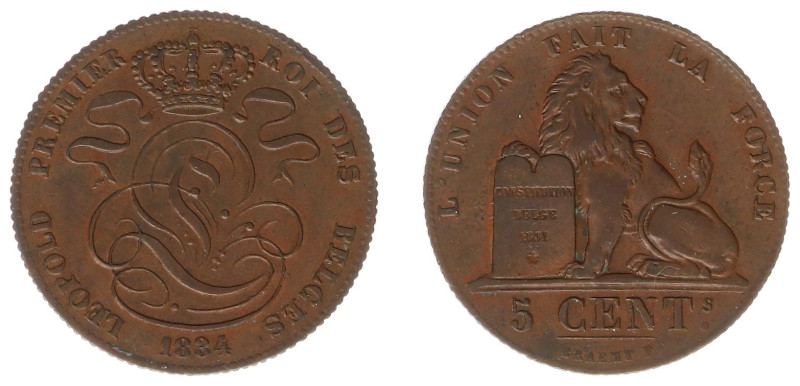 Belgium - Leopold I (1831-1865) - 5 Centimes 1834 - BRAEMT F. with dot (KM5.1, A...