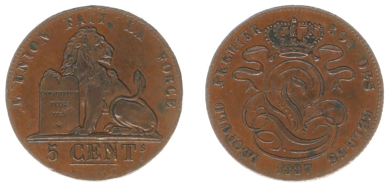 Belgium - Leopold I (1831-1865) - 5 Centimes 1837. Lion with tablet, Crowned mon...