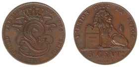 Belgium - Leopold I (1831-1865) - 5 Centimes 1848 - BRAEMT F. with dot (KM5.1, Aern.14) - Obv: Crowned monogram / Rev: Lion with tablet - XF