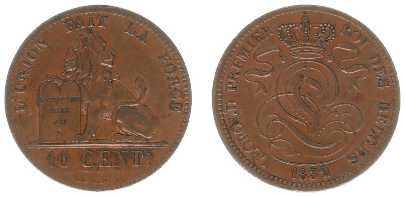 Belgium - Leopold I (1831-1865) - 10 Centimes 1832. Lion with tablet, Crowned mo...