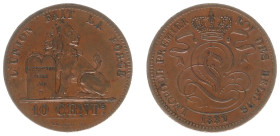 Belgium - Leopold I (1831-1865) - 10 Centimes 1832. Lion with tablet, Crowned monogram. KM2.1 XF Brown