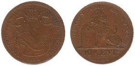 Belgium - Leopold I (1831-1865) - 10 Centimes 1833 (KM2.1, Aern.31) - Obv: Crowned monogram / Rev: Lion with tablet - XF, traces of double strike?