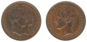 Belgium - Leopold I (1831-1865) - 10 Centimes 1853, medalic issue , large date. Conjoined busts right, head Leopold I left. KMX 1.1 VF