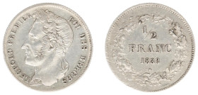 Belgium - Leopold I (1831-1865) - ½ Franc 1838 (KM6, Aern.64) - Obv: Laureate head left / Rev: Value within wreath - XF, rare in this quality