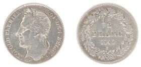 Belgium - Leopold I (1831-1865) - ½ Franc 1844. Head left, denomination within wreath. KM6 VF