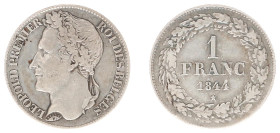 Belgium - Leopold I (1831-1865) - Franc 1844. Head left, denomination within wreath. KM9.1 VF