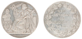Belgium - Leopold I (1831-1865) - 2 Francs 1856, medallic issue , silver. Woman seated, pedestal awith bust Leopold I at left. tekst within wreath. Du...
