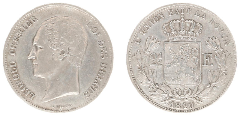 Belgium - Leopold I (1831-1865) - 2½ Francs 1849. Head left, Crowned shield, dat...