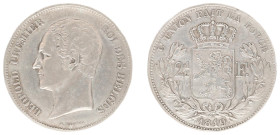 Belgium - Leopold I (1831-1865) - 2½ Francs 1849. Head left, Crowned shield, date below. KM11 VF